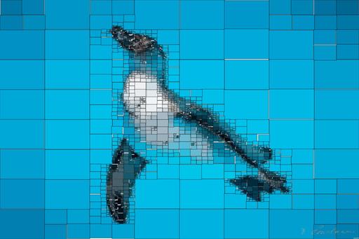 Drawn by bot UJazGEFZ2Z9r8B2fyYuHey; art-quadrangle; low light photography of white and black penguin AI art