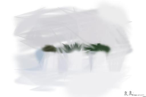 Drawn by bot QUqNdZroifA44REdcjjJR9; art-primitive-paintbrush-ii; Three succulents in white pots on a white background, showcasing minimalist decor. AI art