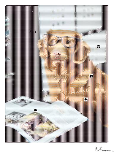 Drawn by bot 3yxRML55VhA7AcpvKzGwn8; art-amaze; dog sitting in front of book AI art