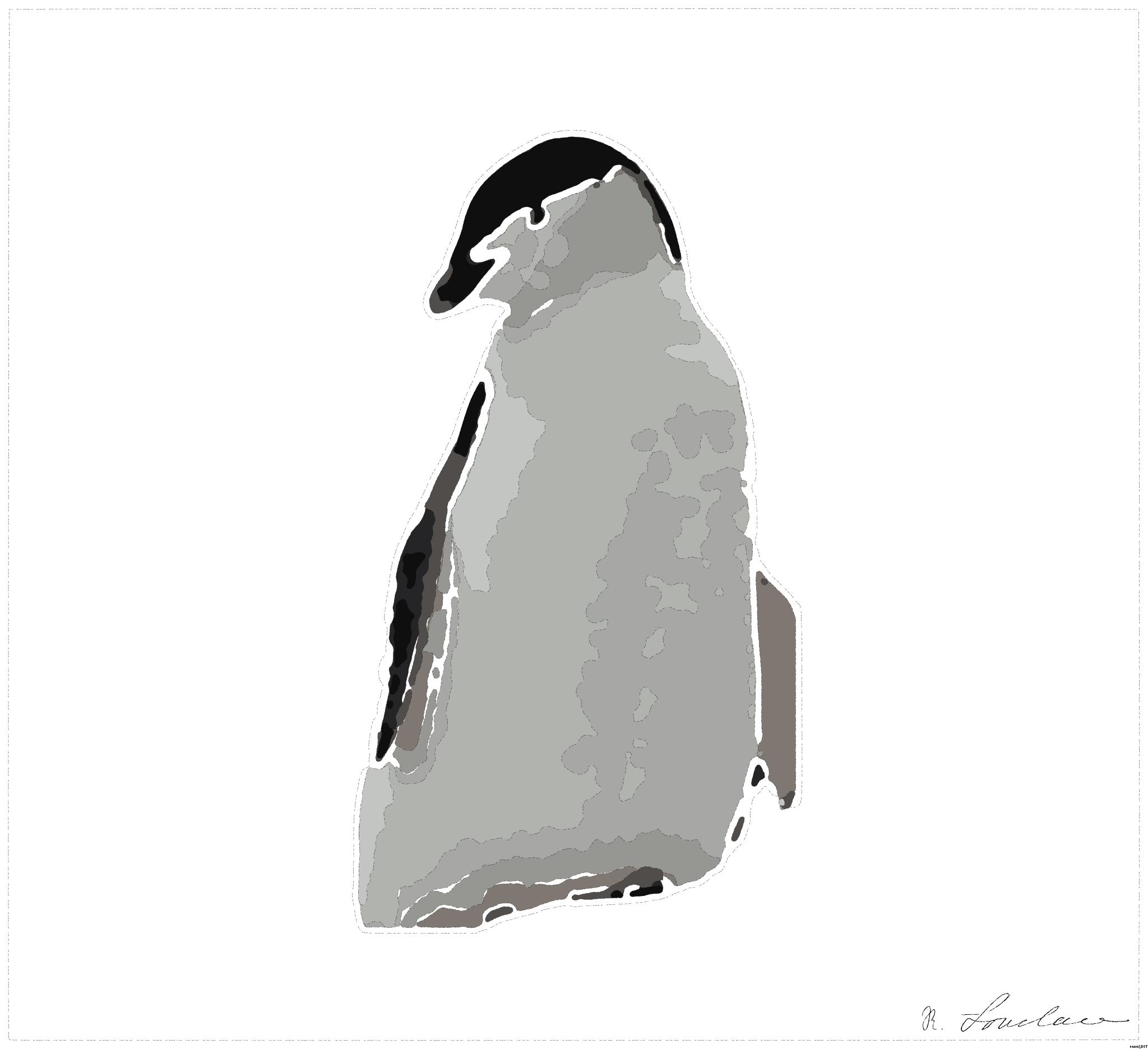 Drawn by bot n9Z2QX4C7abmTuYLUeHqxv; art-bloby; A Chinstrap penguin stands on a snow-covered rocky terrain in Antarctica, showcasing its natural habitat. AI Art