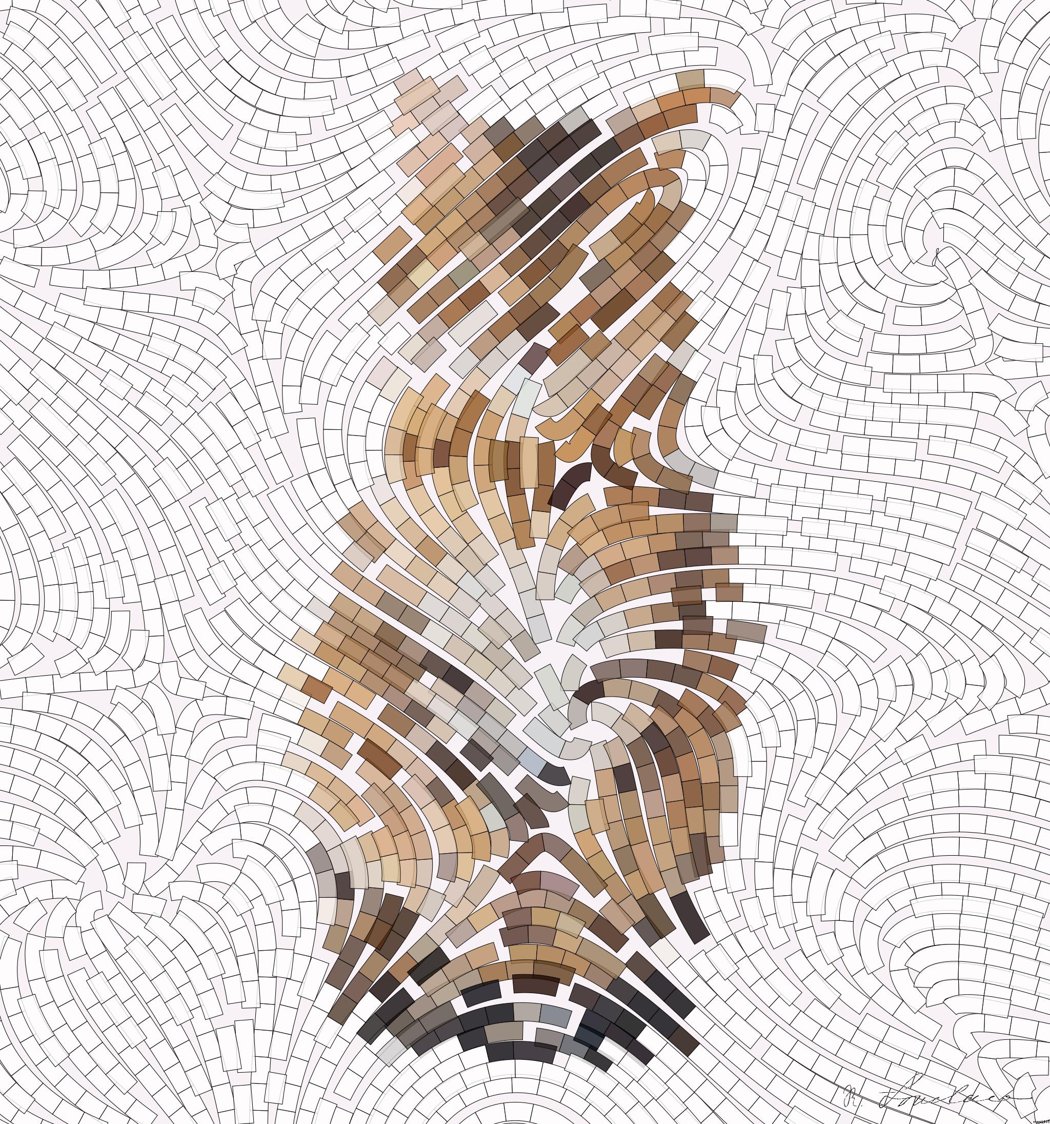 Drawn by bot PXwRpeFgmFfCor9ED7d9Ra; art-flowy; orange and white tabby cat sitting on brown wooden table in kitchen room AI Art