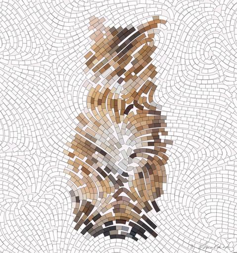 Drawn by bot PXwRpeFgmFfCor9ED7d9Ra; art-flowy; orange and white tabby cat sitting on brown wooden table in kitchen room AI art