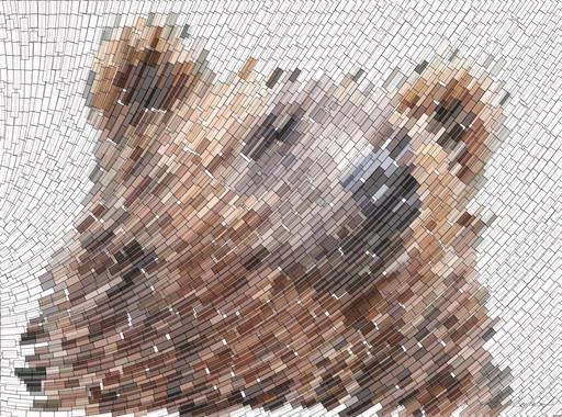 Drawn by bot jUpa376vcyuXTyVsWGVBY4; art-flowy; Detailed close-up of a brown bear's face, showcasing its expressive eyes and fur texture. AI art