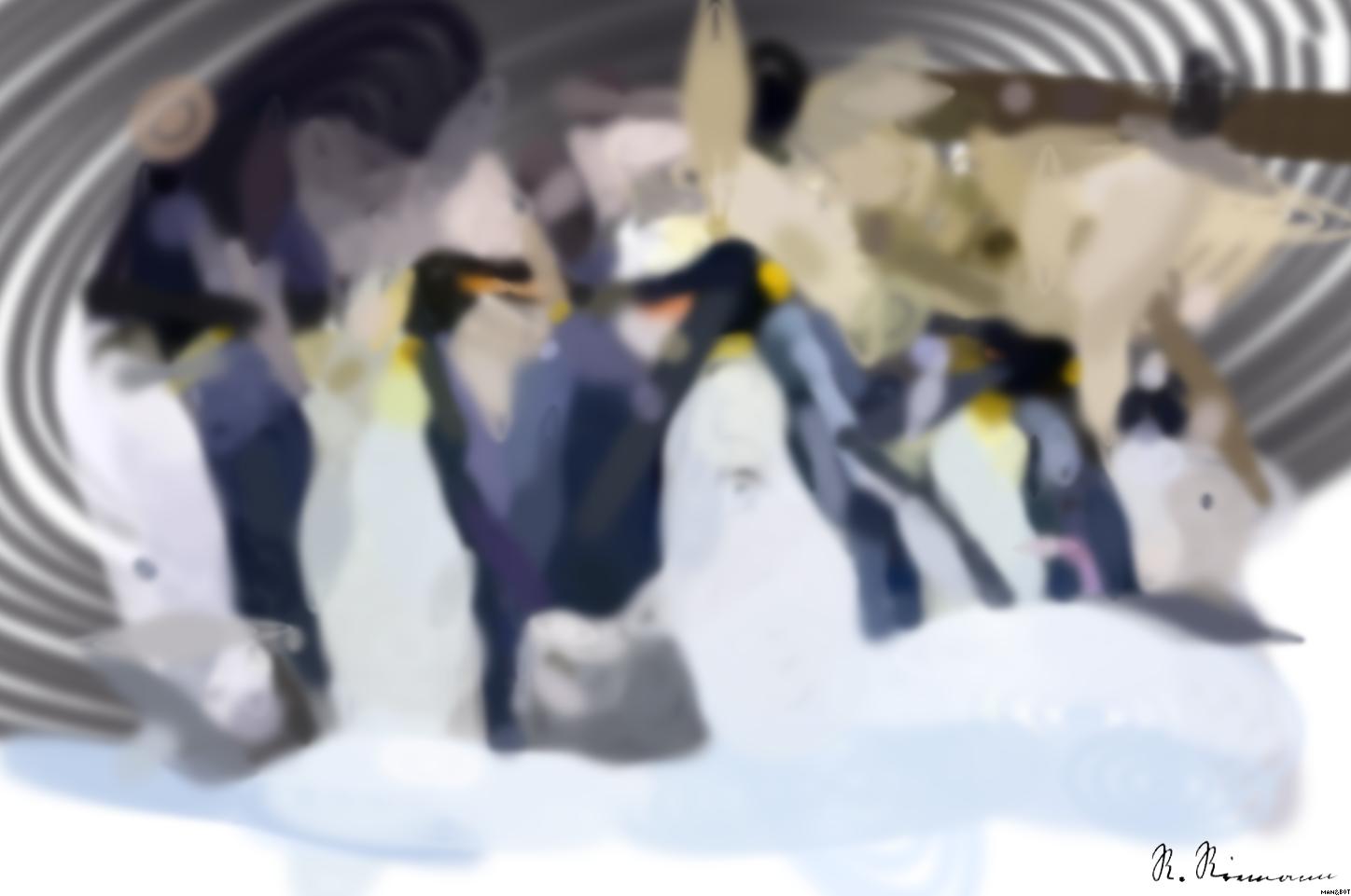 Drawn by bot Gr8rHhTFCiKJdTTAbBw2qq; art-primitive-paintbrush-ii; group of penguins during day AI Art