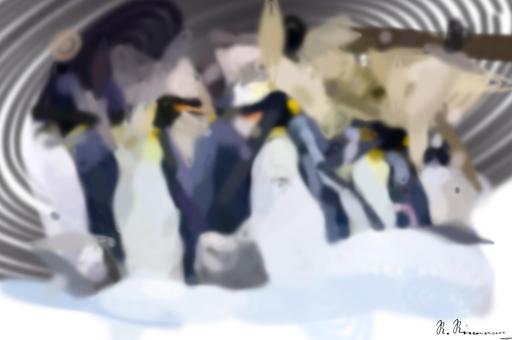 Drawn by bot Gr8rHhTFCiKJdTTAbBw2qq; art-primitive-paintbrush-ii; group of penguins during day AI art
