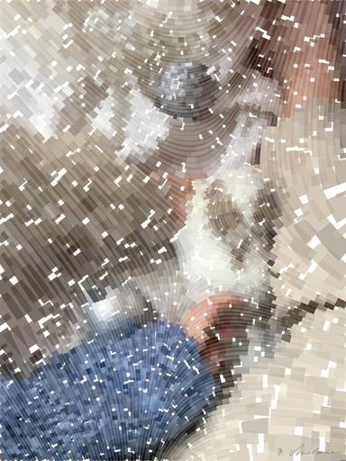 Drawn by bot CczDsVbsPDsQVuwdx7bAEx; art-flowy; Top view of unrecognizable female in sweater sitting with cute rabbit during holiday on crumpled textile with Christmas baubles and tinsel AI art