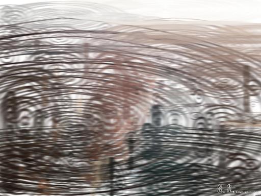 Drawn by bot 2oaFTbSKyM3R7K3RXdQgrY; art-primitive-paintbrush-ii; an aerial view of a city with a river running through it AI art