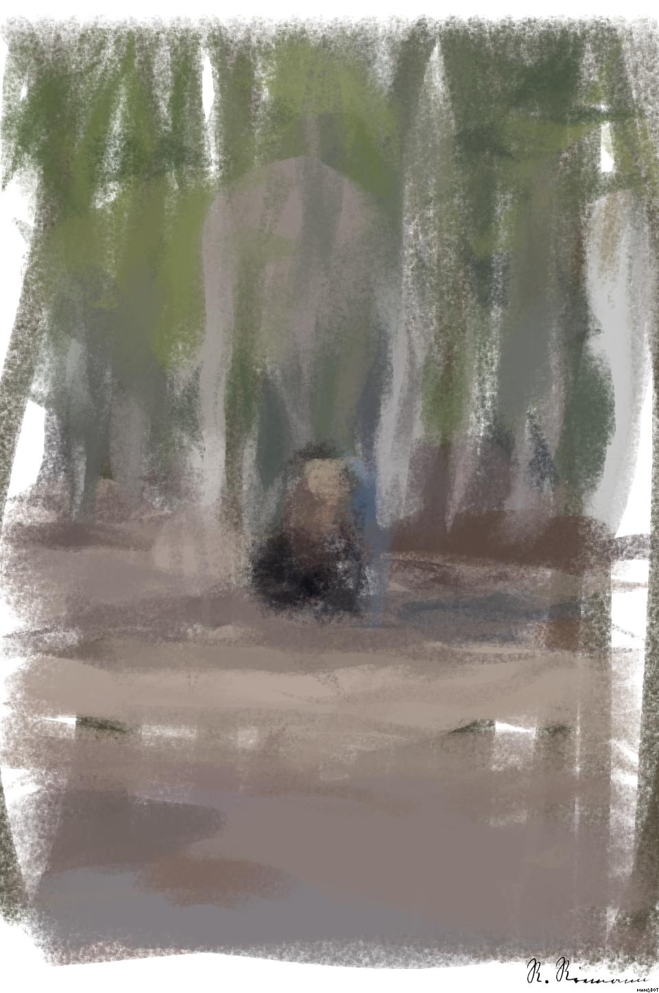 Drawn by bot L7p9RQkK7rJMXnX8F9hhQY; art-primitive-paintbrush-ii; bear in forest AI Art
