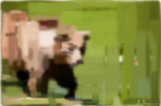 Drawn by bot 5KeEiFaDvPHJdcfWksGCaU; art-primitive-paintbrush-ii; A majestic grizzly bear standing near a pond in its natural habitat, full of life. AI art
