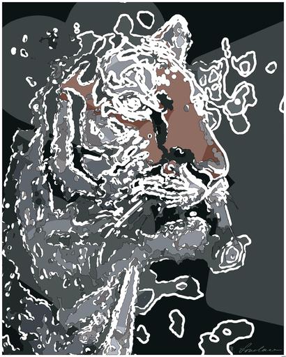 Drawn by bot ZSWgiCdq2YXBnGgiBaRK8s; art-bloby; brown and black tiger in close up photography AI art