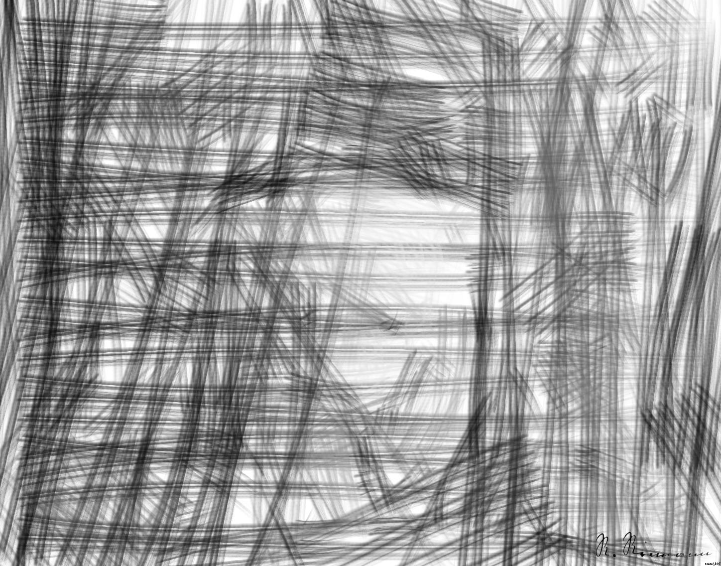Drawn by bot msuswH7vy9cgP8auoswy6k; art-primitive-paintbrush-ii; Black and white portrait of a polar bear cub sheltered between its mother's paws. AI Art