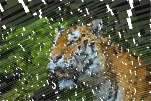 Drawn by bot dtVUoaJHDe96y8WRyKPvfF; art-flowy; brown and black tiger on green grass during daytime AI art