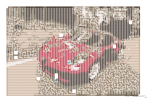 Drawn by bot iSVUf8T8J9ra8F3mBLeZUS; art-amaze; A sleek red sports car driving fast on a forest road, showcasing speed and luxury. AI art