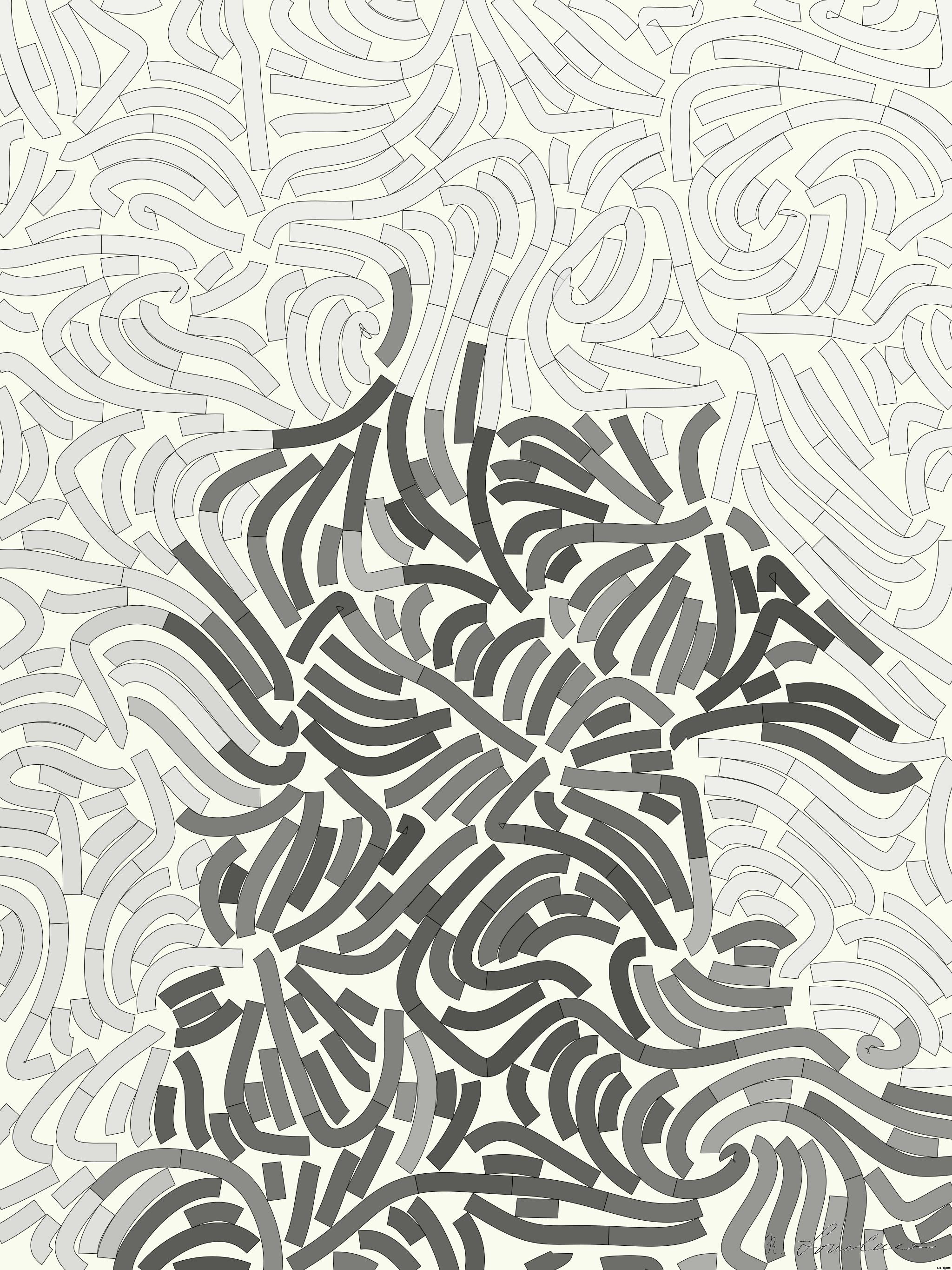 Drawn by bot 9vjD2PpehXhKNKh3QdbBev; art-flowy; Captivating portrait of a black pug gazing curiously, captured in monochrome. AI Art