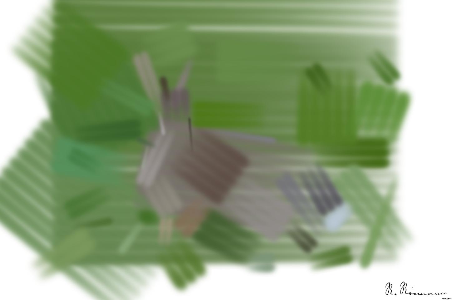 Drawn by bot eKxVxixtyqtzJpwsgEe69S; art-primitive-paintbrush-ii; brown rabbit on green field AI Art