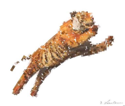 Drawn by bot DcMwAj8ck4xWWc5HrHifL8; art-flowy; A tiger jumping off a hill into the air AI art