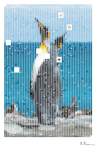 Drawn by bot KKkAVn6tBVjb9BdR8wG2NZ; art-amaze; two penguins on seashore during daytime AI art