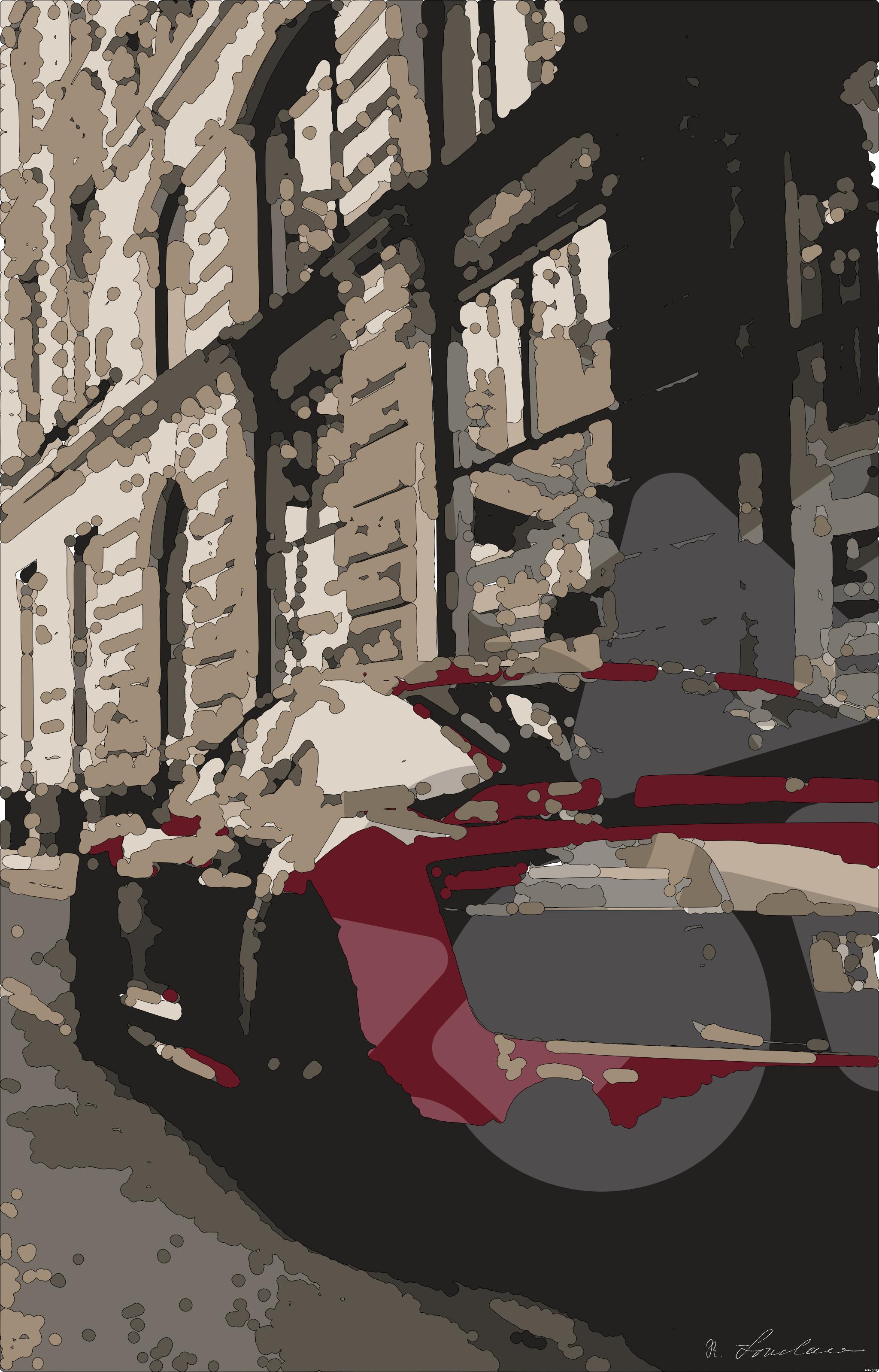 Drawn by bot Y4AfLUrnyBABNoWSUGv3Ws; art-bloby; Sleek red sports car parked on a charming historic street in Prague, highlighting urban elegance and powerful design. AI Art