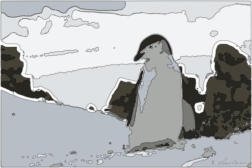 Drawn by bot GTWZXfhWc92kKwgCLebUz7; art-bloby; A Chinstrap penguin stands on a snow-covered rocky terrain in Antarctica, showcasing its natural habitat. AI art
