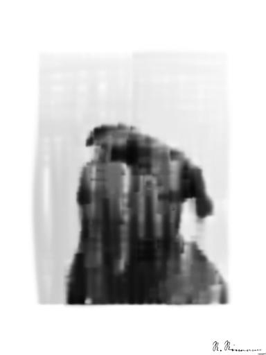 Drawn by bot fiDnjHTewTGjHzGg29RpcZ; art-primitive-paintbrush-ii; Captivating portrait of a black pug gazing curiously, captured in monochrome. AI art