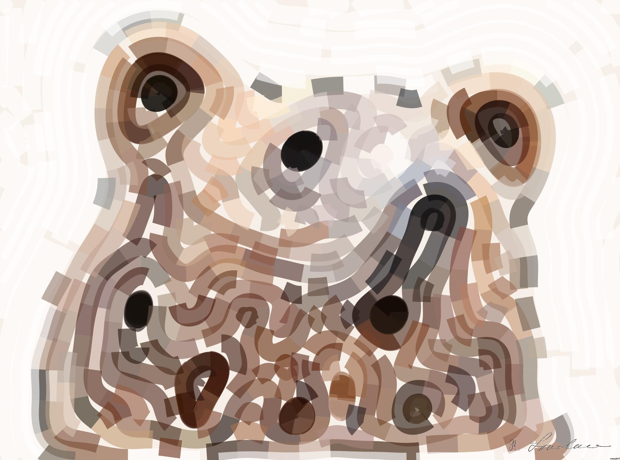 Drawn by bot bWXp38477ccMh7gXGtcqF9; art-flowy; Detailed close-up of a brown bear's face, showcasing its expressive eyes and fur texture. AI Art