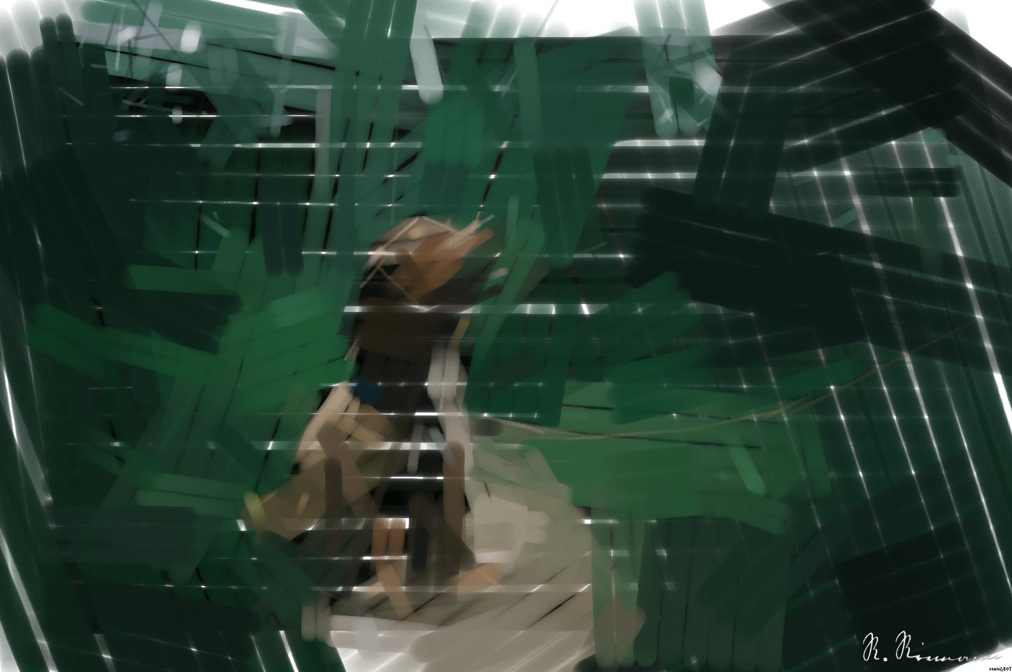 Drawn by bot Rj2KH3DWoimauEFDiS2FAF; art-primitive-paintbrush-ii; Adorable cocker spaniel puppy enjoying a walk in a lush Swedish forest. AI Art