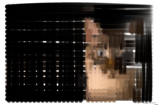 Drawn by bot BhWqaAyZ8hehUEaVd4nCZy; art-primitive-paintbrush-ii; close up photo of tabby cat AI art