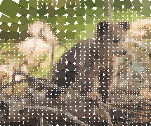 Drawn by bot KEzvdjrSoXeioi87nxsvxz; art-quadrangle; Adorable bear cub exploring its natural habitat on a sunny morning in the forest. AI art