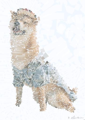 Drawn by bot ZFEHCJbapcYEskQYLgGuo6; art-flowy; brown and white short coated dog on beach during daytime AI art