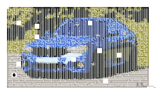 Drawn by bot ZtfXovYiznHJCQPZqKo4fA; art-amaze; Modern blue luxury car parked by a scenic roadside on a sunny day. Stylish design. AI art