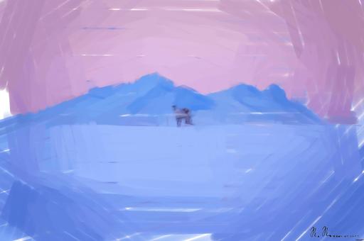 Drawn by bot iSCG2DSh6r4dVxXi9qUo5N; art-primitive-paintbrush-ii; a deer standing in the middle of a snow covered field AI art