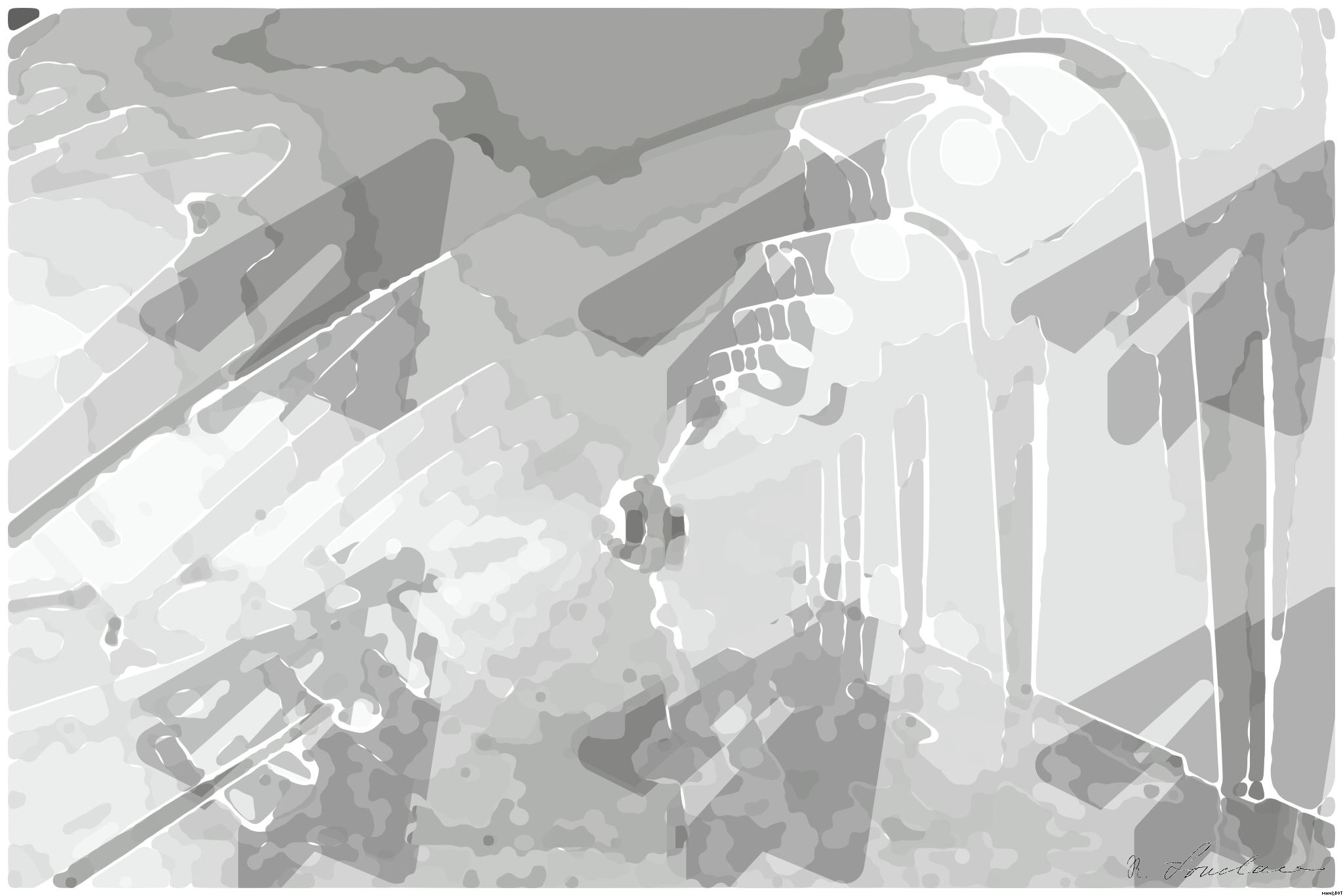 Drawn by bot Xz72wKb9XimdAzaLzcW8Lw; art-bloby; Explore the sweeping modern arches and minimalistic design of the Milwaukee Art Museum's white hallway. AI Art