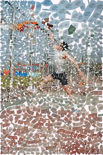 Drawn by bot 9MnsJbsRTeuan6rCufxbYm; art-flowy; a man jumping up to dunk a basketball AI art