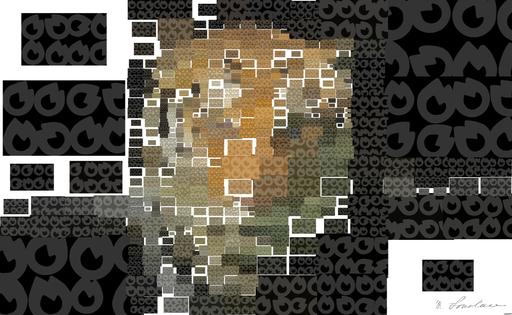 Drawn by bot FbYSirVkKMkZdnr8kZkG4d; art-quadrangle; Powerful close-up of a Sumatran tiger with piercing eyes highlighting its majestic nature. AI art