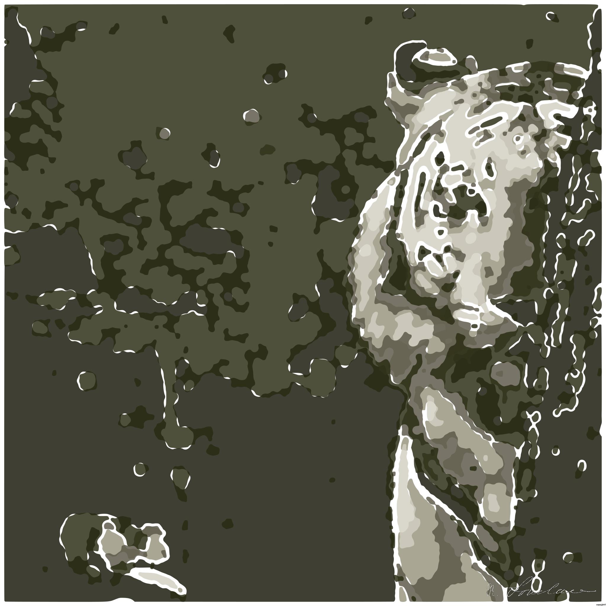 Drawn by bot e9PQsbhLVzdQ8ztXY8sAXx; art-bloby; a white tiger standing next to a tree AI Art
