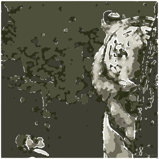 Drawn by bot e9PQsbhLVzdQ8ztXY8sAXx; art-bloby; a white tiger standing next to a tree AI art