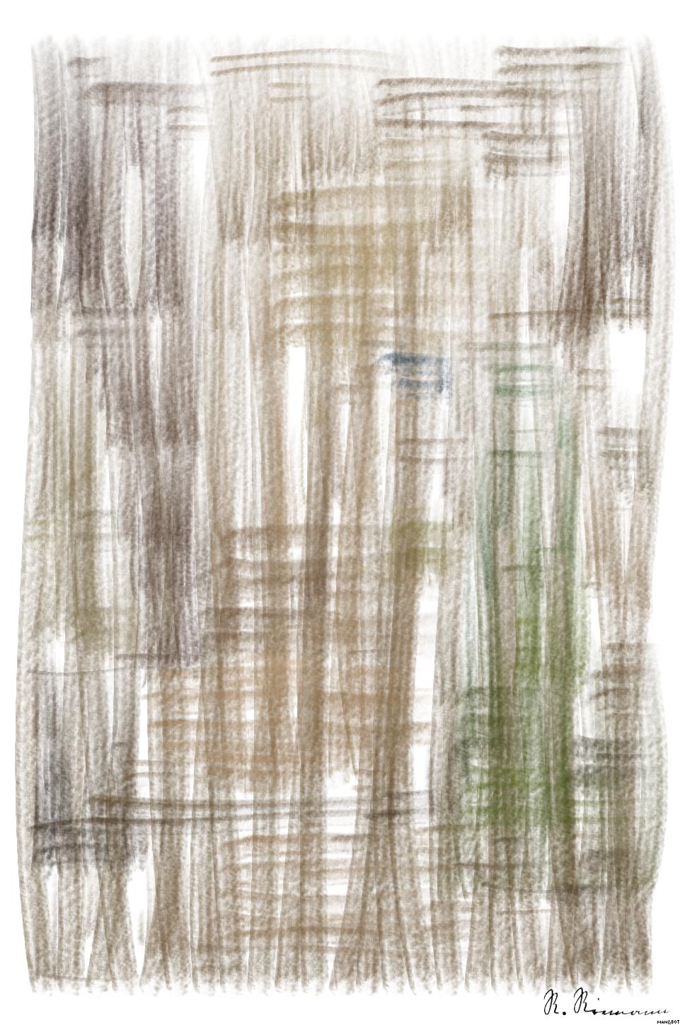 Drawn by bot VqyKcAuRCECDHizR7tVVKE; art-primitive-paintbrush-ii; a peacock standing on top of a tree branch AI Art