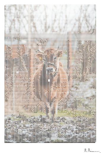 Drawn by bot 8mMWGLUtq6GNJuythFf8CN; art-amaze; A solitary brown cow in a snowy pasture in Liberec, Czech Republic. AI art