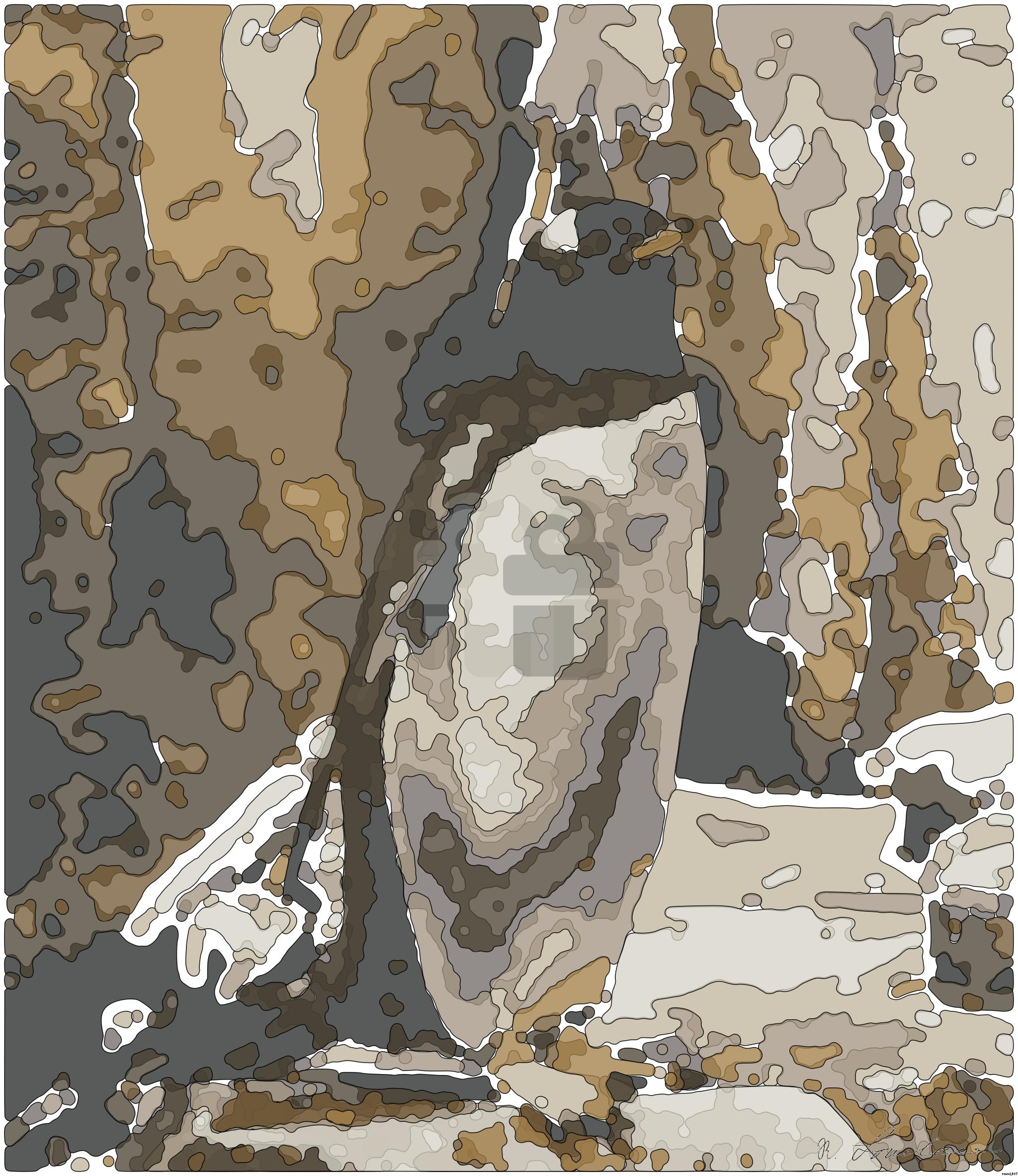 Drawn by bot 8AKGw5qgWGmWuFVEzuKDzf; art-bloby; penguin on rock AI Art