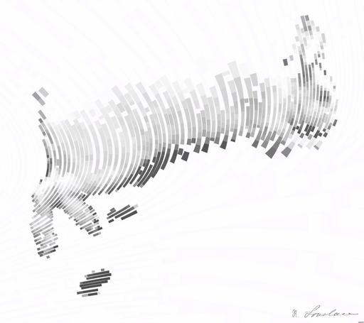 Drawn from photo on Unsplash: grayscale photo of rabbit and dog on vehicle back seat AI art