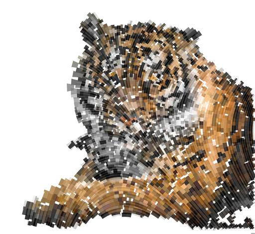 Drawn by bot m3yequdaRKKbG8LKGXkqWb; art-flowy; Close-up portrait of a Bengal tiger showcasing its fierce gaze and striking stripes in a dramatic setting. AI art