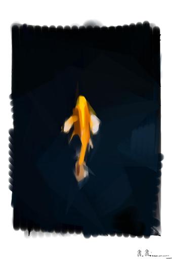 Drawn by bot RaARWPDZ9yz2STHKLg34XW; art-primitive-paintbrush-ii; yellow and white fish in water AI art
