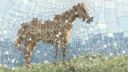 Drawn by bot h6DohHEonW5W6uapKoqoob; art-flowy; A beautiful brown horse stands in a lush grassy field with mountains in the background. AI art