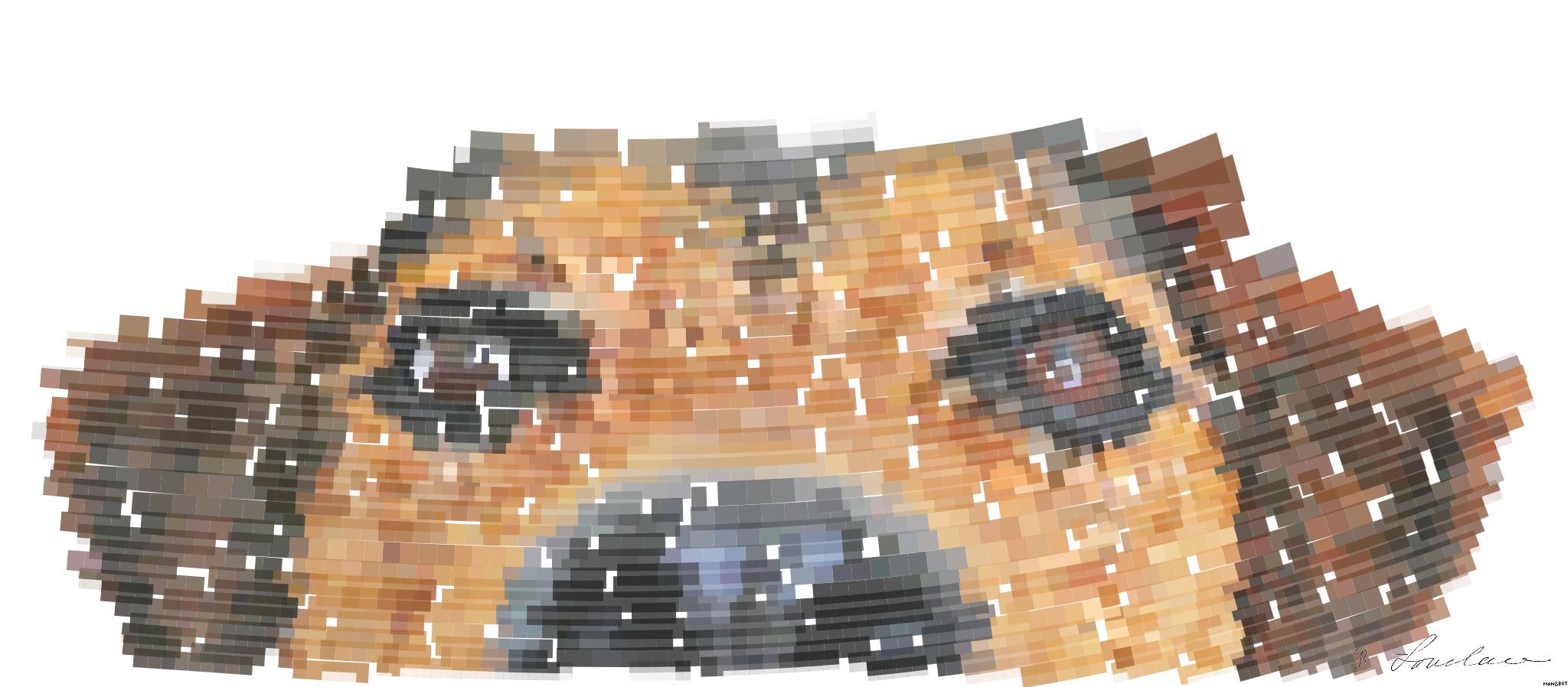 Drawn by bot 7V6R7HbBRMBruQAfsiynk7; art-flowy; Adorable close-up of a brown dog's face with a curious expression and focus on its eyes and nose. AI Art