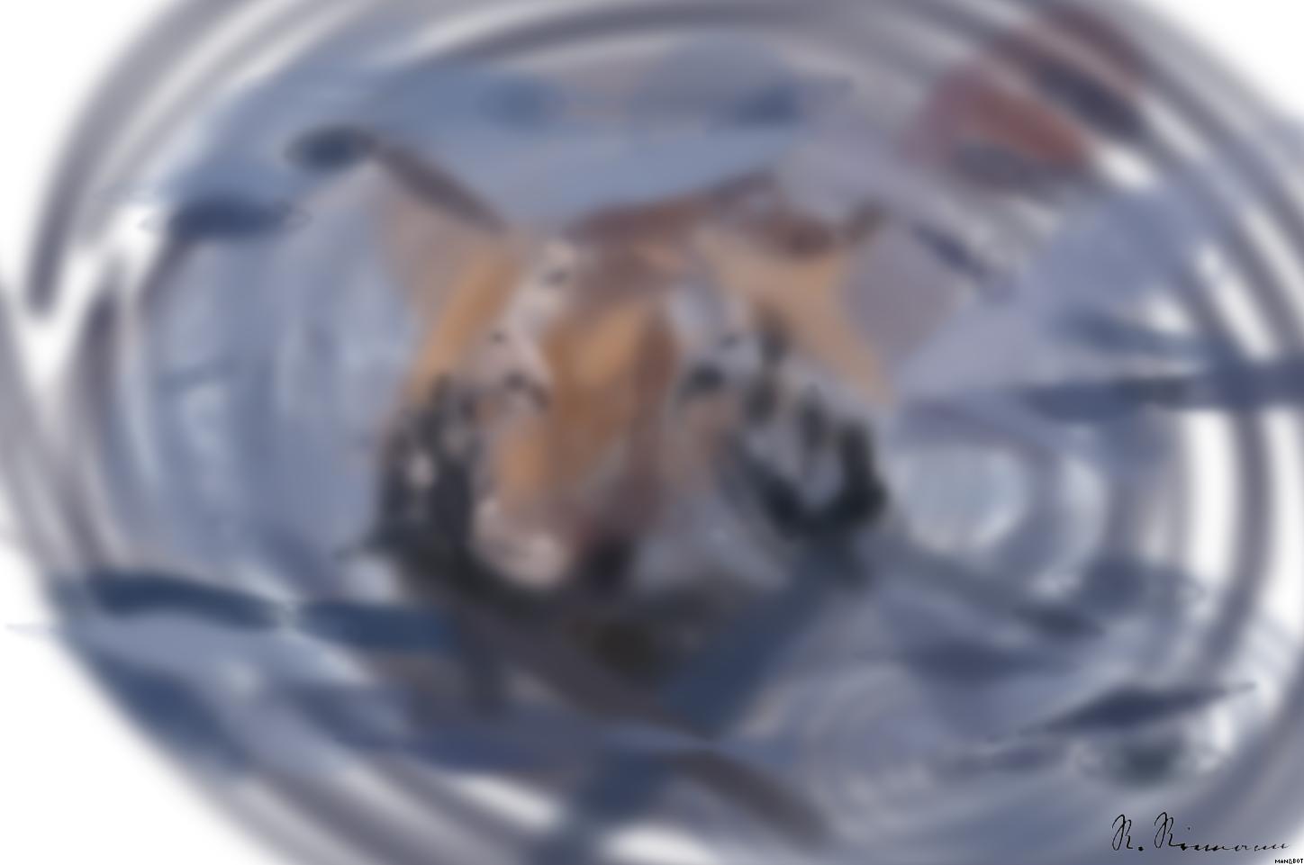 Drawn by bot GJT5EuPbXb5q8oZFYyL3Vy; art-primitive-paintbrush-ii; a tiger swimming in a body of water AI Art