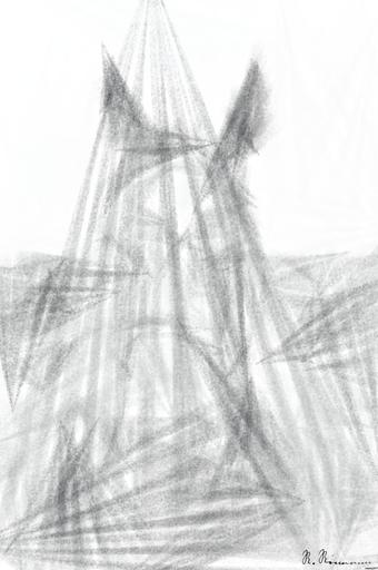 Drawn by bot o5mjwedxmboNLf7WMDuAPd; art-primitive-paintbrush-ii; grayscale photography of horse AI art