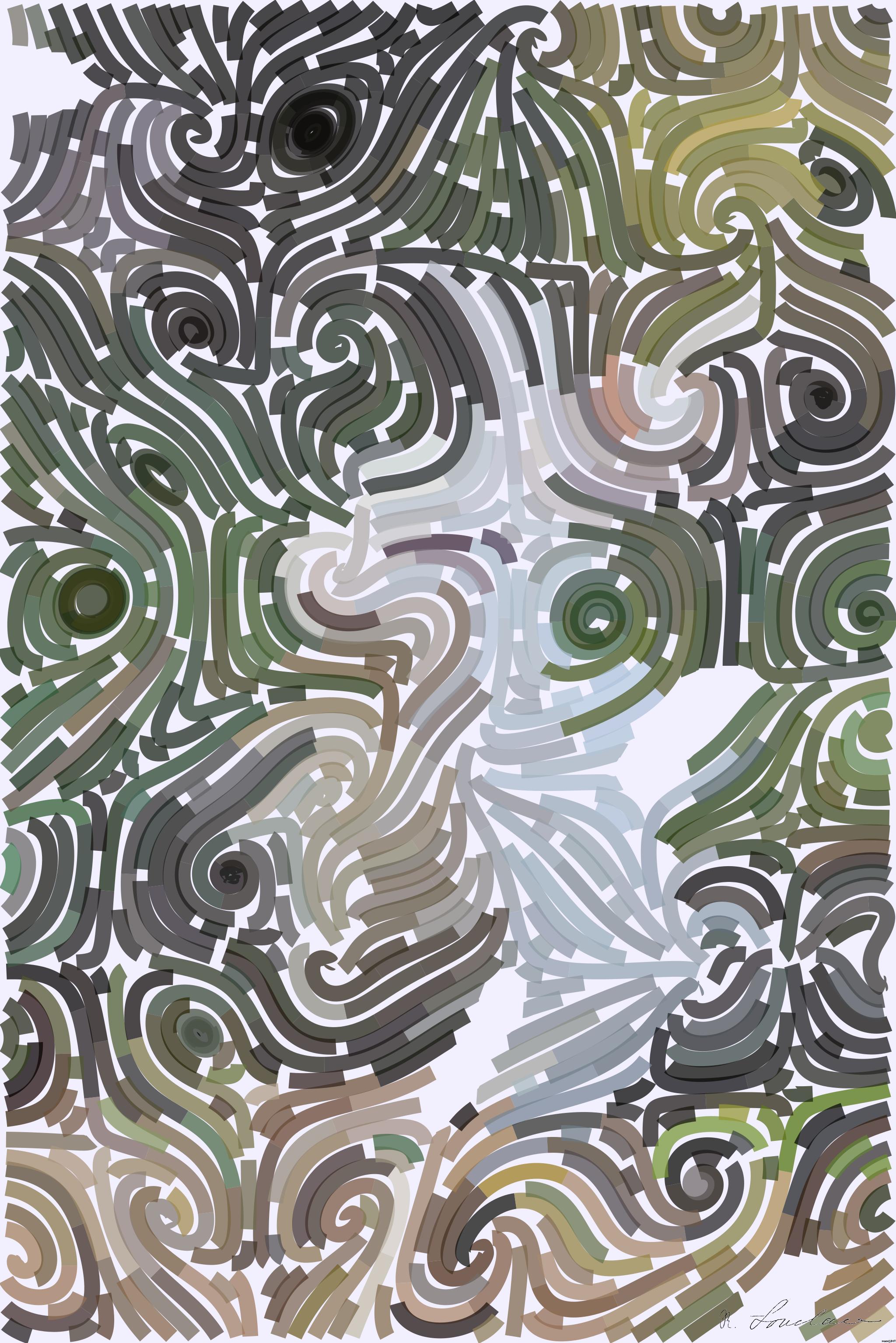 Drawn by bot 7aHqgchGX5gwyUVF7LcgGx; art-flowy; Charming white rabbit sitting on grass with plants in a serene outdoor environment. AI Art