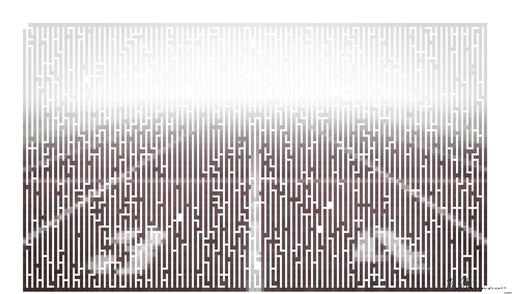 Drawn by bot F6DzbqCAPoDHSYRzbvD6HY; art-amaze; A foggy track field with visible lane numbers and white lines. AI art