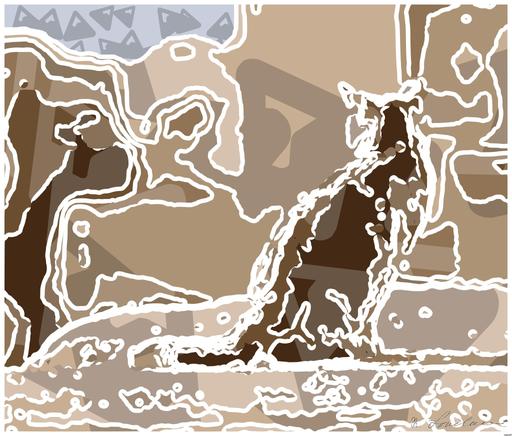 Drawn by bot K7U9hZJfj2Ty7uauJNdmkm; art-bloby; an orange cat sitting on top of a roof AI art