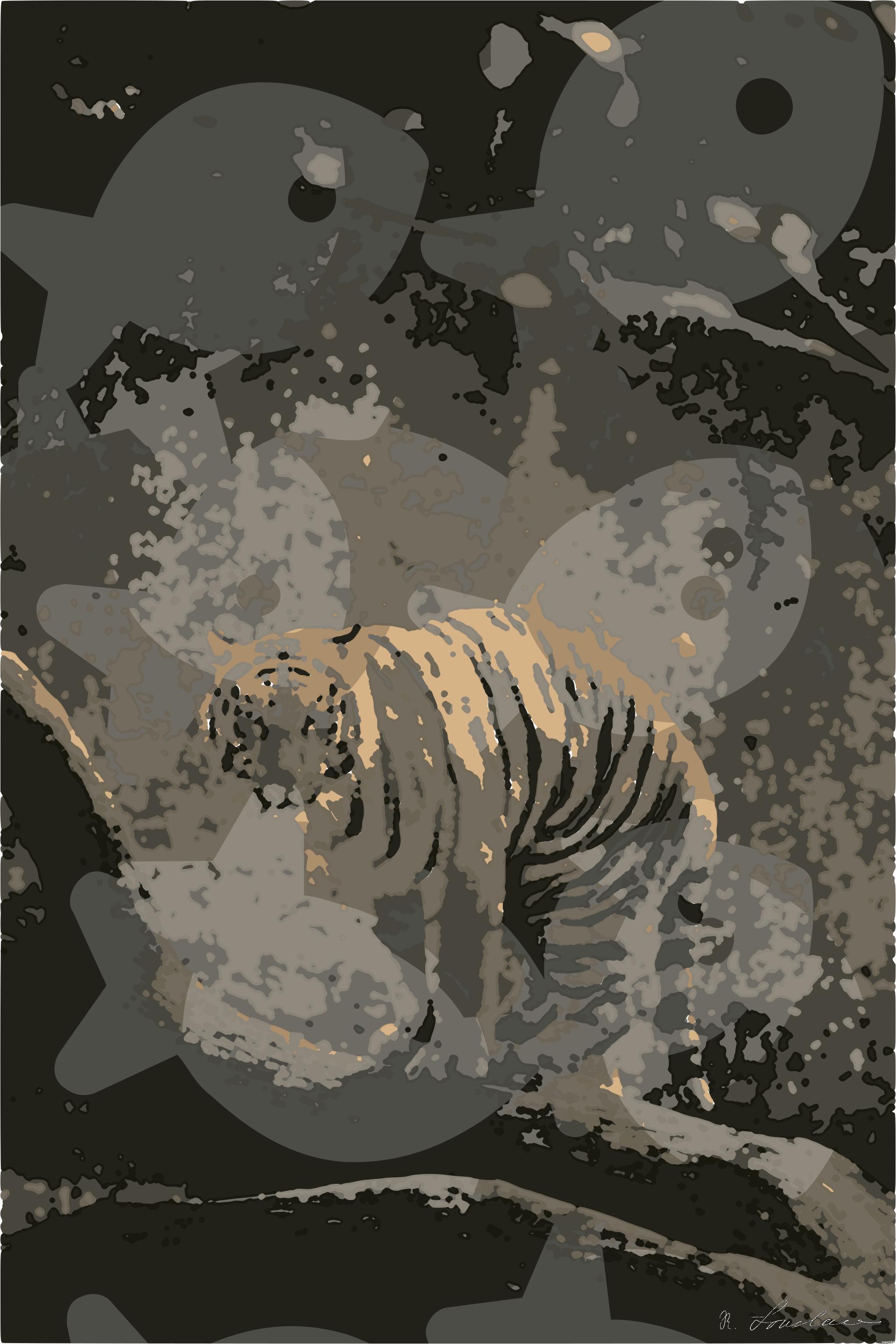Drawn from photo on Unsplash: brown and black tiger on brown tree branch AI Art